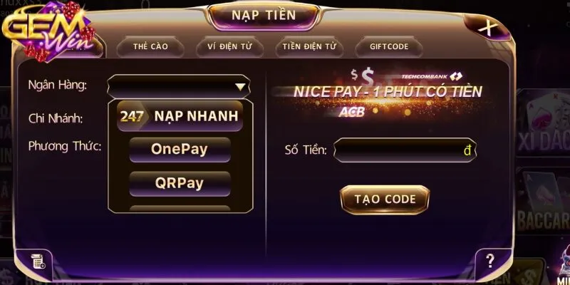 gemwin ho tro nhieu phuong thuc nap